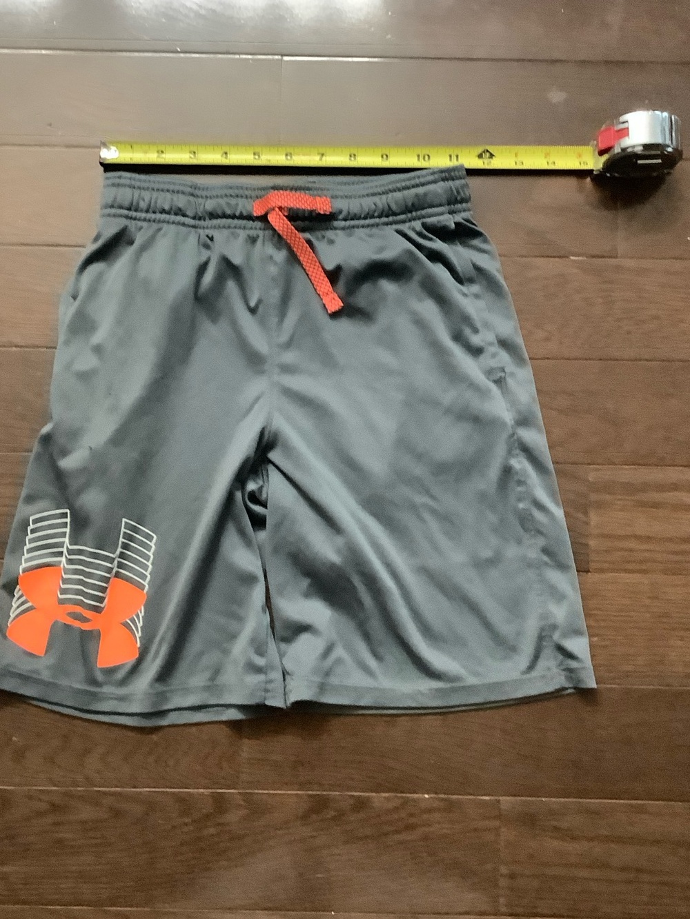 Kids Under Armour Gray Athletic Shorts with Orange Drawcord and Logo